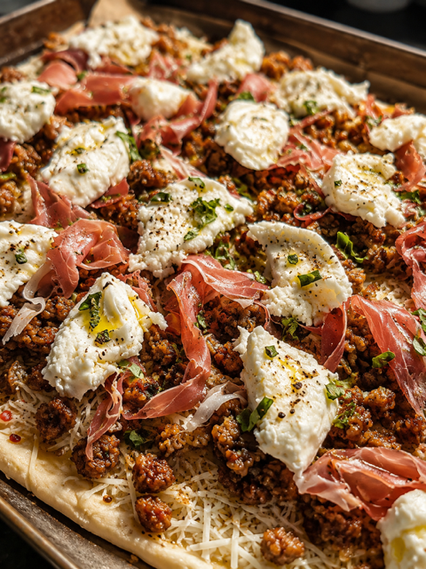 Sausage Ricotta Prosciutto Hot Honey Pizza